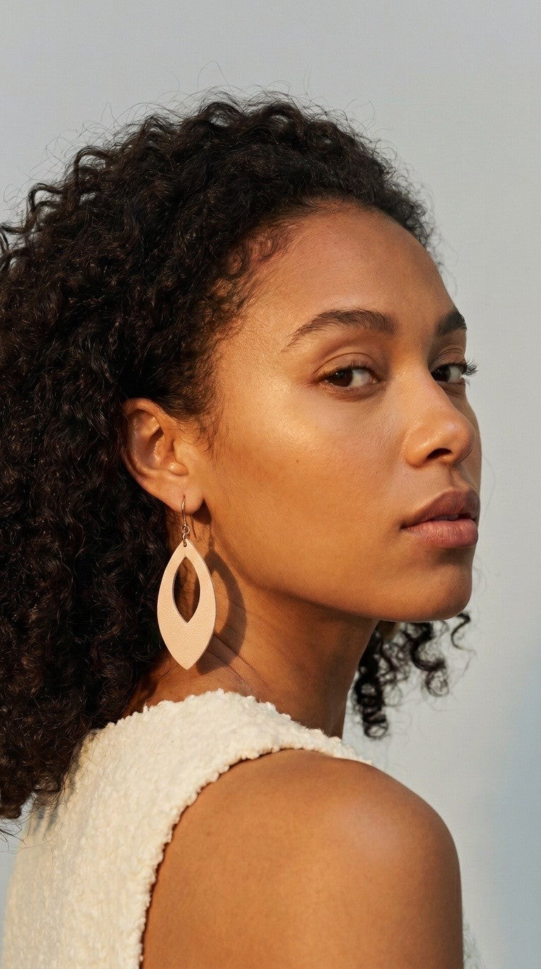 LEATHER PETAL HOLEY DROP EARRINGS